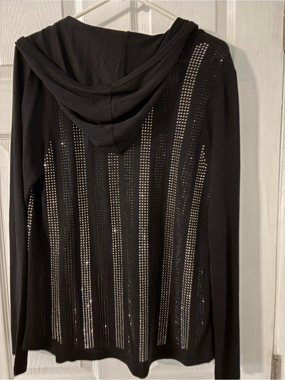 Rhinestone Studded Black Zip Up Hoodie Y2K Glam XL - Picture 2 of 5